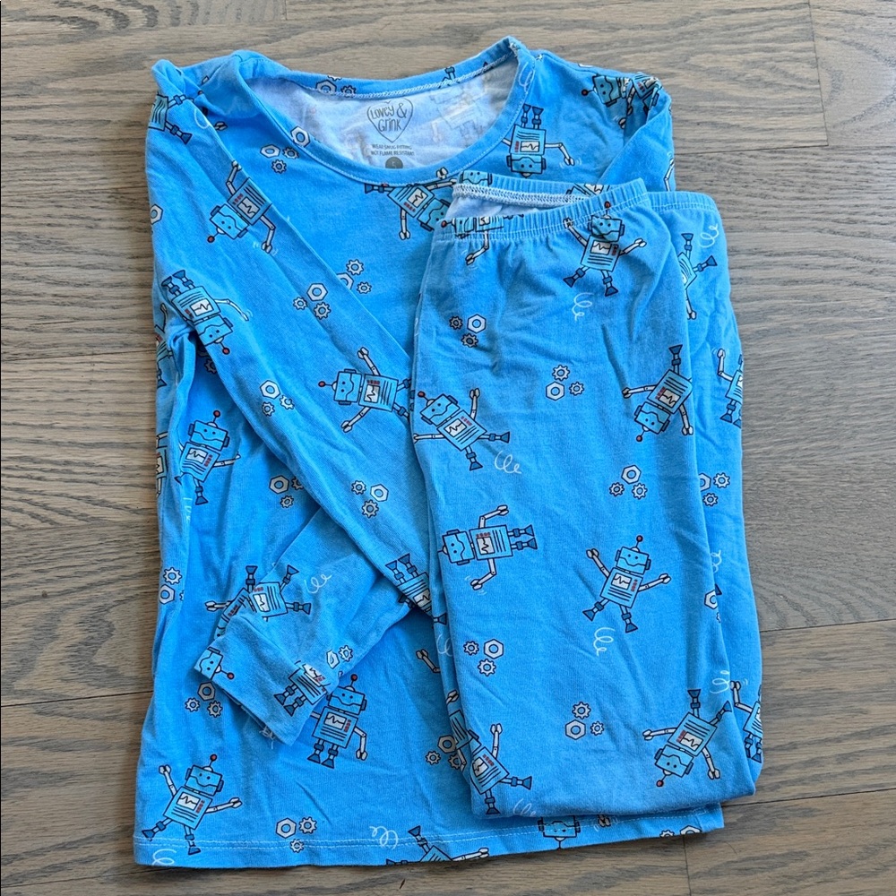 Kids Blue Robot Pajama Set Long Sleeve / Pants